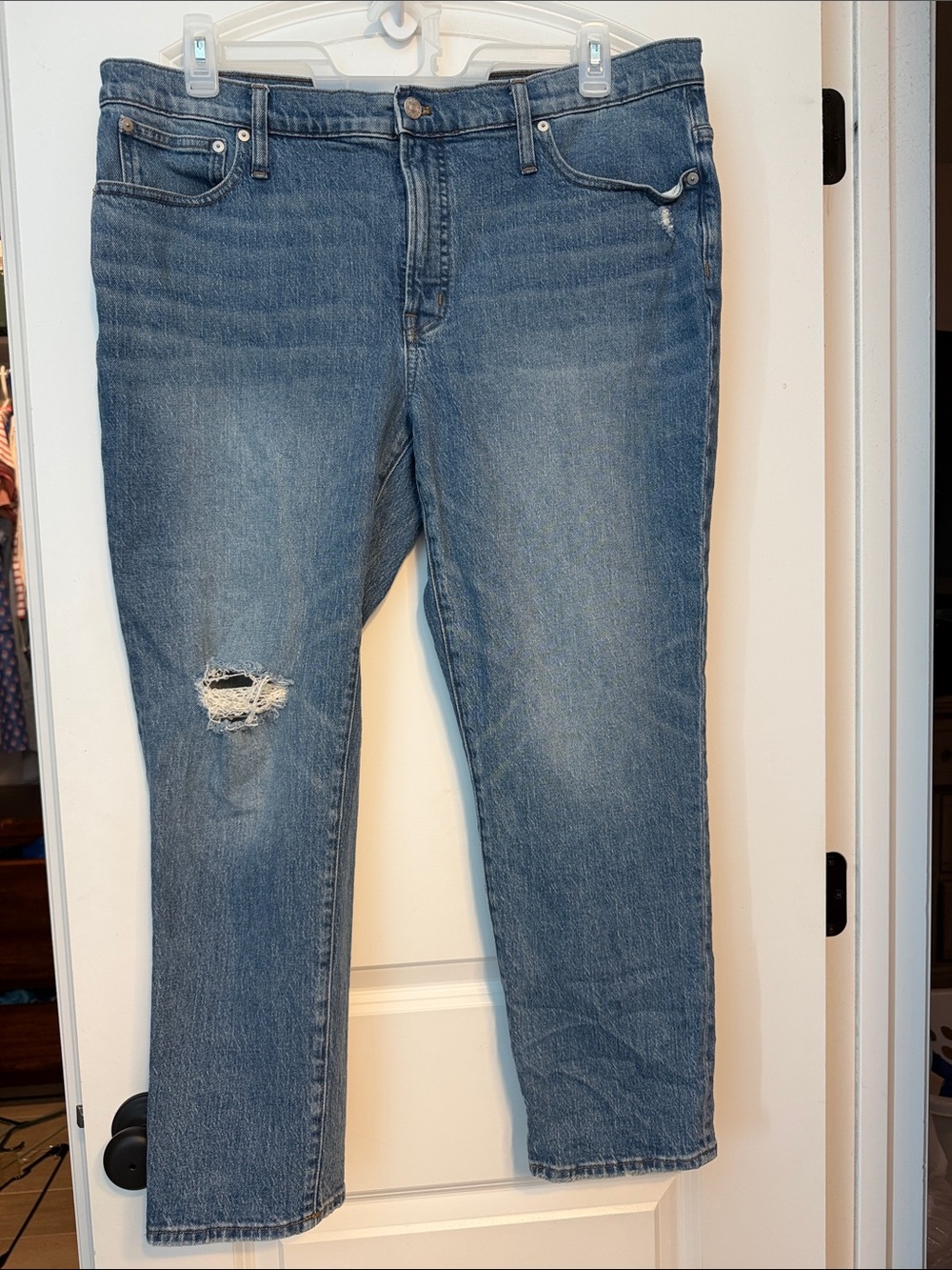 Madewell Light Blue Distressed Straight-Leg Jeans